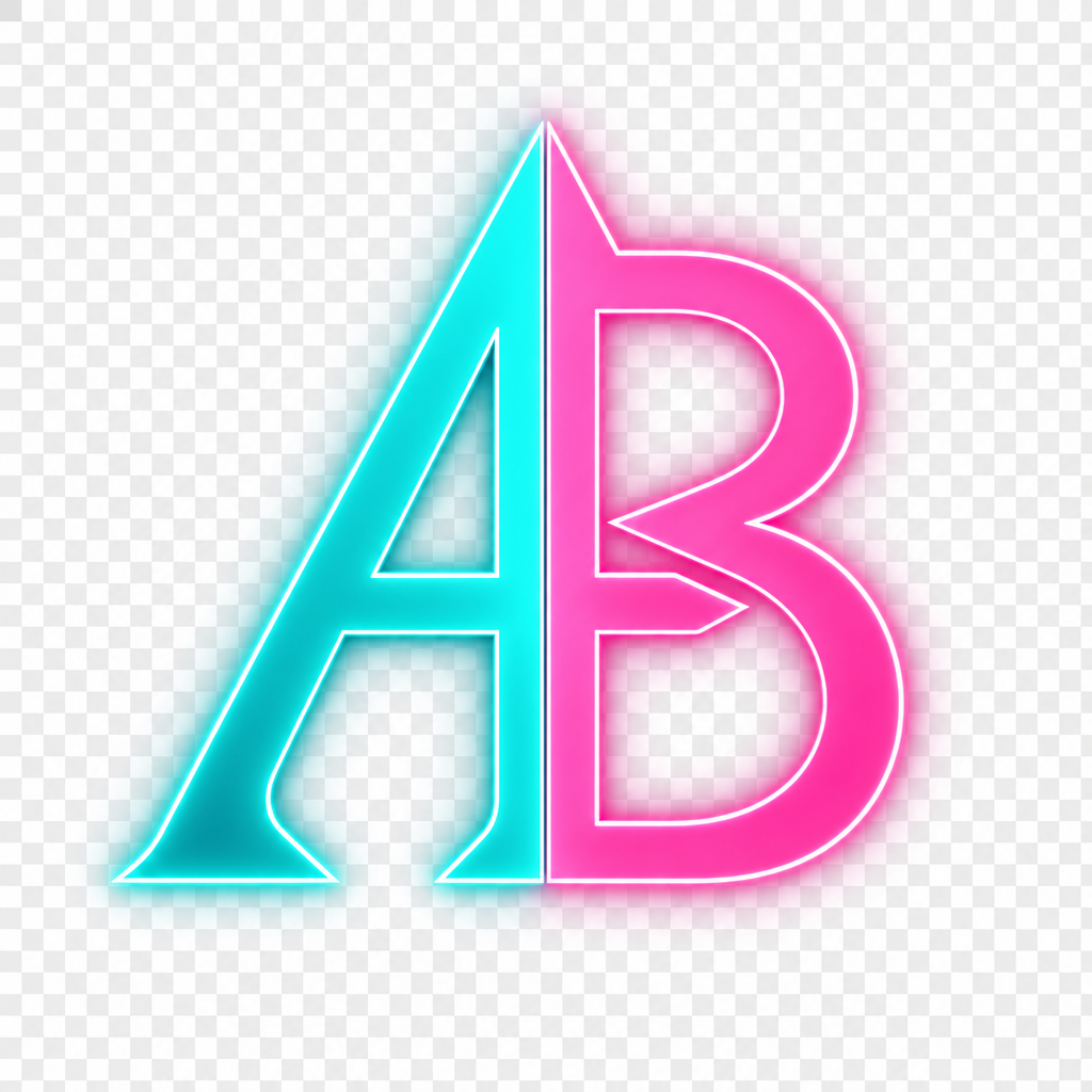 Create a clean, modern logo-style image that perfectly blends the letters A and B into one unified monogram so it reads as both letters at the same time. The design should be symmetrical, crisp, and highly legible, with a sleek vector look. Use a bold neon turquoise and pink color palette with subtle glow, polished edges, and a transparent background. Centered composition, high contrast, professional branding feel.