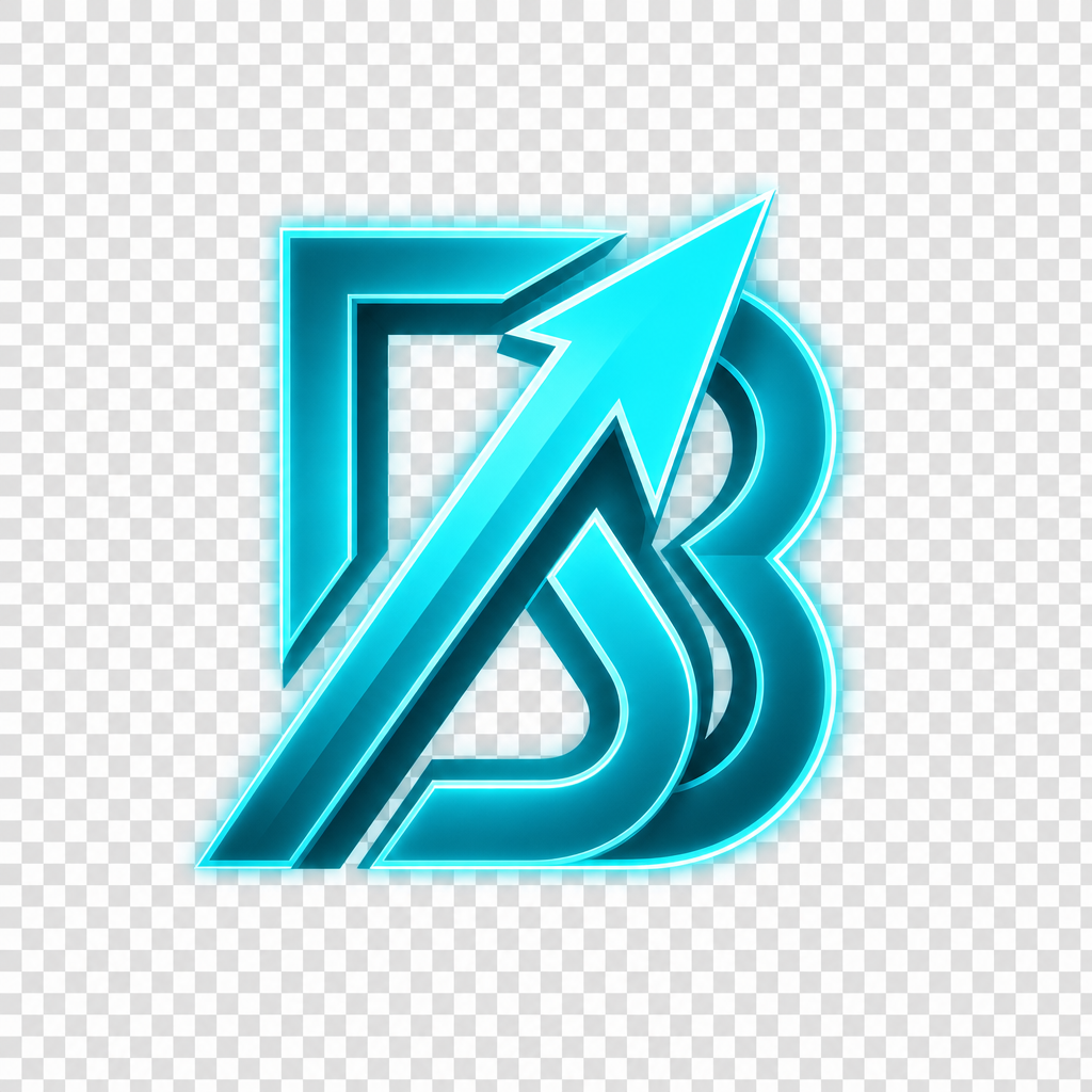 Create a clean, modern logo mark that is the perfect balanced fusion of the letters B and A. Use the provided reference image as inspiration and preserve the sleek geometric feel. The design should be a polished cyan and teal neon emblem with sharp angles, layered shapes, subtle glow, and a futuristic tech aesthetic. Centered composition, isolated on a transparent background, crisp edges, high contrast, professional vector-style finish.